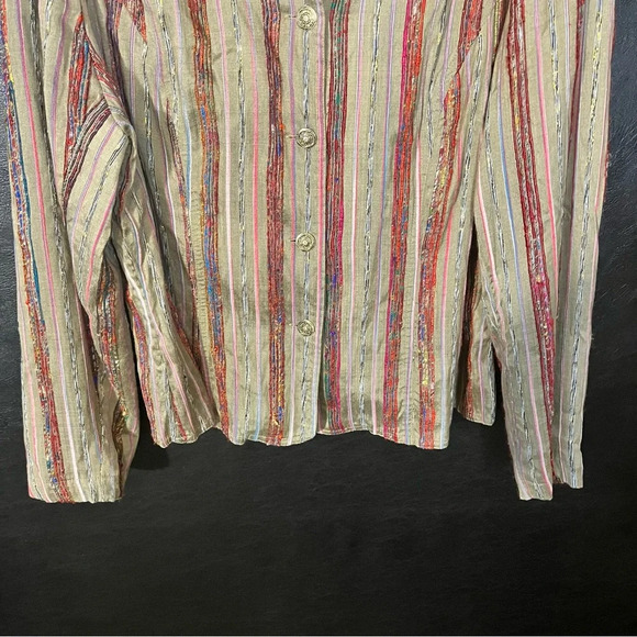 Coldwater Creek Tan/Olive Multi Color Embroidered Button Up Size XL - Picture 7 of 12